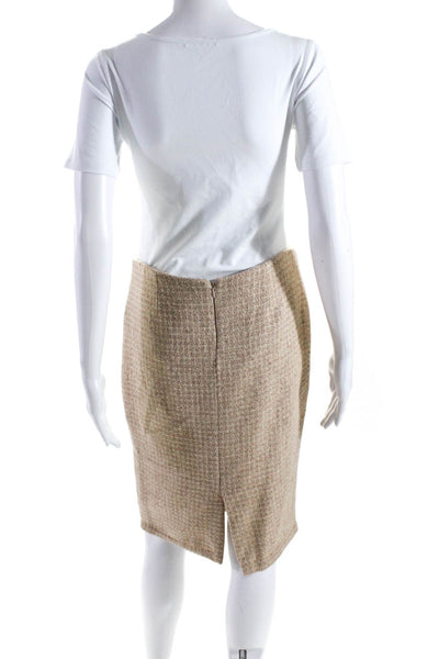 Tracy Reese Womens Woven Tweed Rhinestone Pencil Skirt Beige Wool Size 2