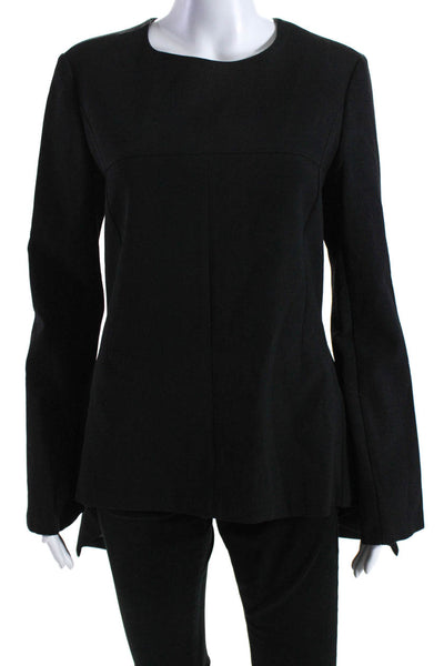 Stella McCartney Womens Long Sleeve Peplum Tunic Blouse Black Wool Size FR 42