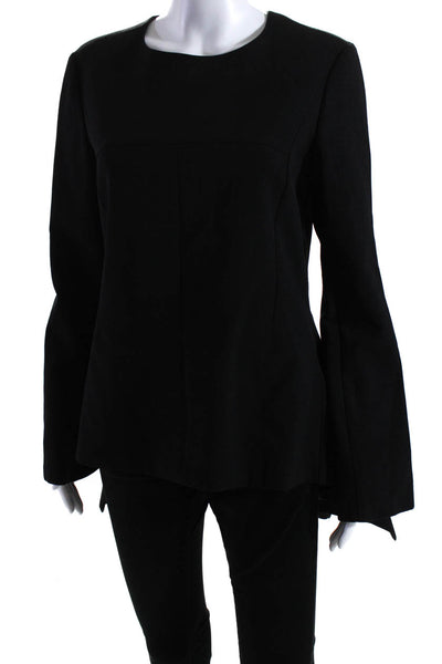 Stella McCartney Womens Long Sleeve Peplum Tunic Blouse Black Wool Size FR 42