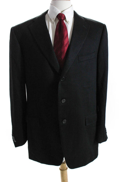 Ermenegildo Zegna Mens Fleece Three Button Blazer Jacket Black Cashmere IT 56