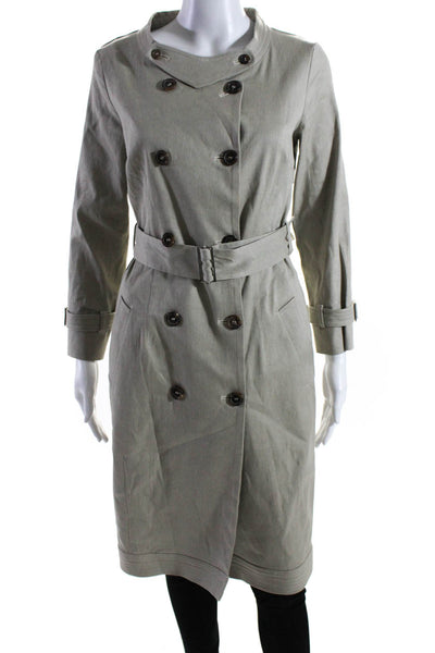 S Max Mara Womens Long Belted Twill Trench Coat Jacket Gray Linen Size 8