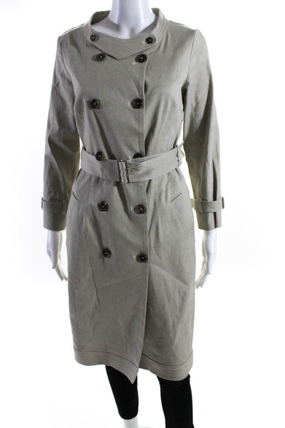 S Max Mara Womens Long Belted Twill Trench Coat Jacket Gray Linen Size 8