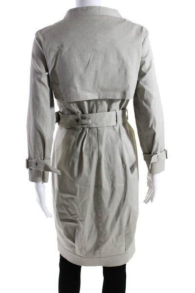 S Max Mara Womens Long Belted Twill Trench Coat Jacket Gray Linen Size 8