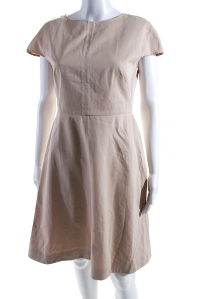 Valentino Womens Cotton Round Neck Short Sleeve Zip Midi Dress Pink Size EUR44