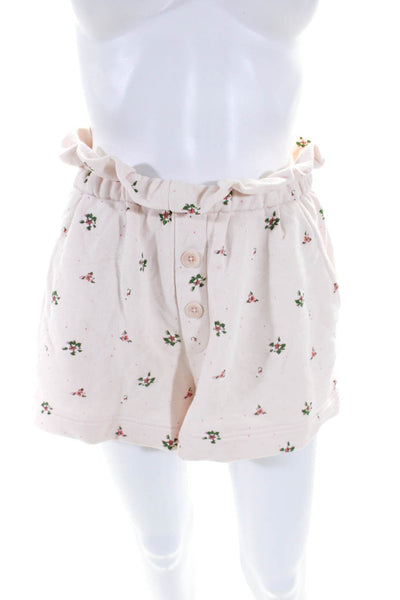 Something Navy Womens Cotton Floral Buttoned Ruched Casual Shorts Pink Size S