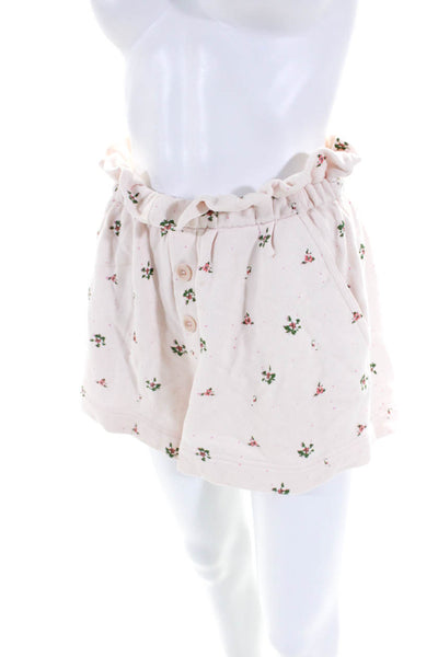 Something Navy Womens Cotton Floral Buttoned Ruched Casual Shorts Pink Size S