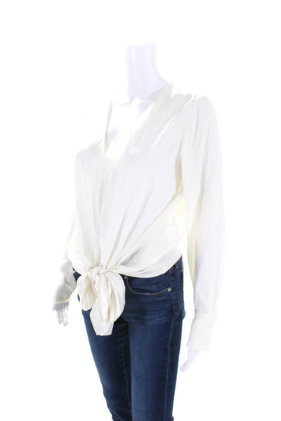 Scanlan Theodore Womens Silk Long Sleeve Tie Front V Neck Blouse White Size 4