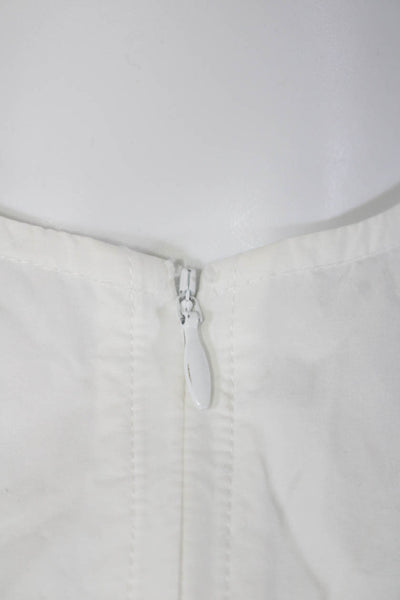 Gammi Womens Cotton Puff Sleeve Half Zip V Neck Blouse White Size 34