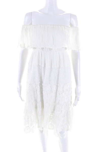 Anjuna Womens Cotton Off the Shoulder Lace Maxi Dress White Size M