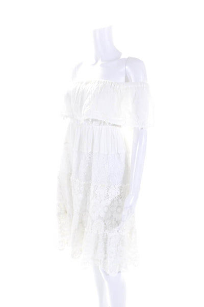 Anjuna Womens Cotton Off the Shoulder Lace Maxi Dress White Size M