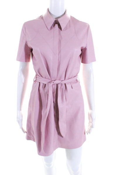 Nanushka Womens Faux Leather Short Sleeve Button Down Dress Pink Size S