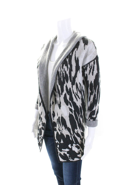 Kinross Cashmere Womens Gray Printed Open Front Hood Cardigan Sweater Top SizeXS