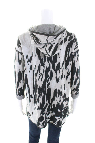 Kinross Cashmere Womens Gray Printed Open Front Hood Cardigan Sweater Top SizeXS