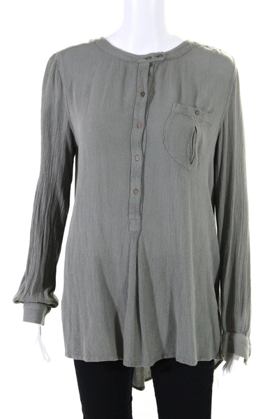 Free People Womens Button Front Long Sleeve Scoop Neck Shirt Gray Size Small