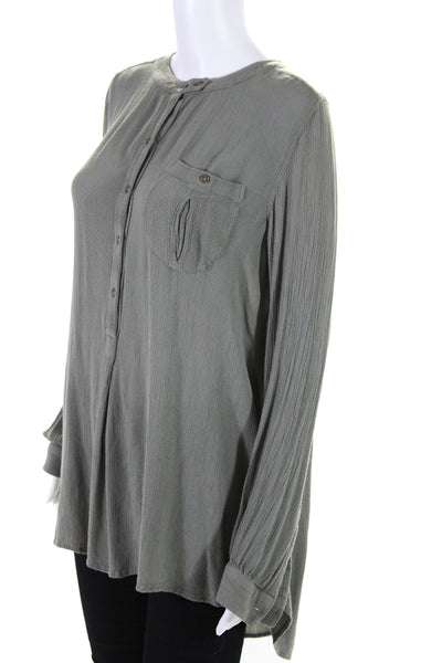 Free People Womens Button Front Long Sleeve Scoop Neck Shirt Gray Size Small