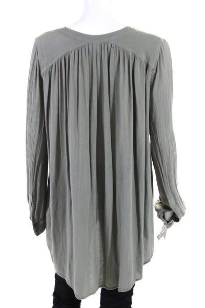 Free People Womens Button Front Long Sleeve Scoop Neck Shirt Gray Size Small