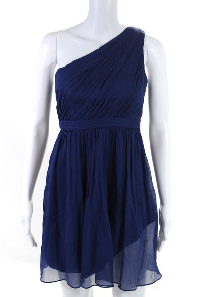 J Crew Collection Womens Side Zip One Shoulder Mini Silk Chiffon Dress Blue 2P