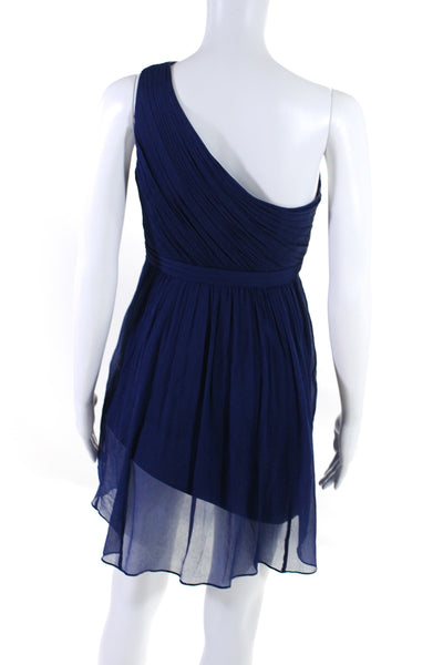 J Crew Collection Womens Side Zip One Shoulder Mini Silk Chiffon Dress Blue 2P