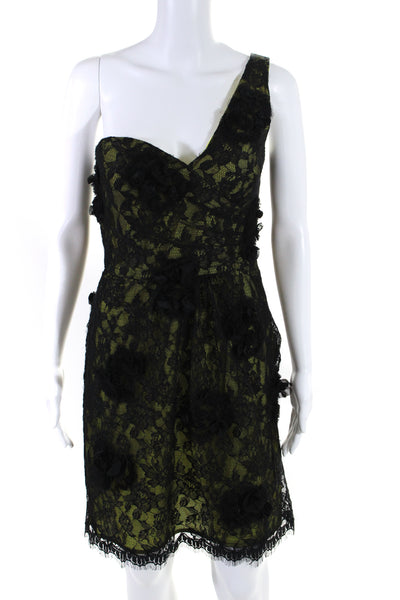 BCBGMAXAZRIA Womens Side Zip One Shoulder Sweetheart Lace Dress Black Size 12