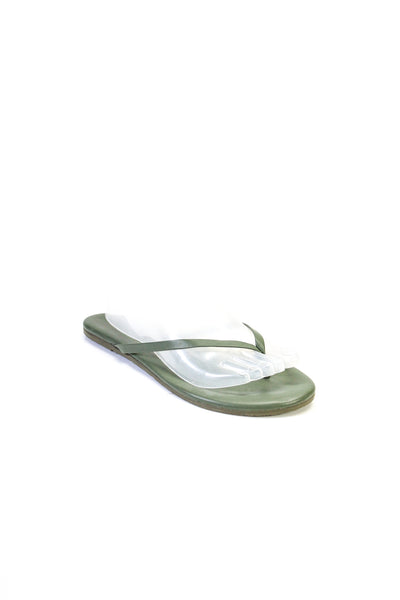 TKEES Womens Faux Leather Slip On Flip Flops green Size 8