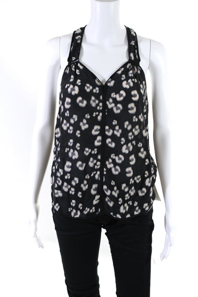 Rebecca Taylor Womens Silk Abstract Print V Neck Tank Top Black Beige Size 4