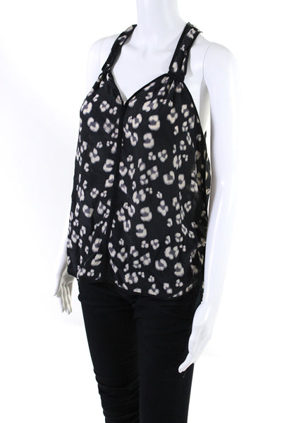 Rebecca Taylor Womens Silk Abstract Print V Neck Tank Top Black Beige Size 4