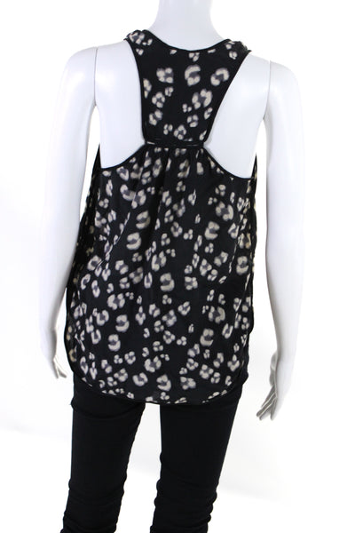 Rebecca Taylor Womens Silk Abstract Print V Neck Tank Top Black Beige Size 4