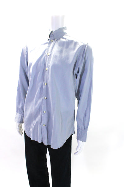 Emporio Armani Mens Long Sleeves Button Down Dress Shirt Blue Cotton Size 15.5 3