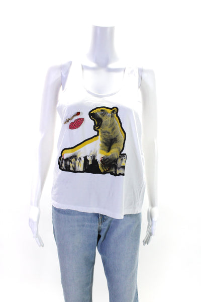 Stella McCartney Womens White Cotton Crystal Graphic Print Tank Top Size 40