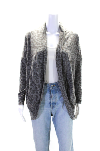 Sundry Womens Gray Leopard Print Cowl Neck Open Front Cardigan Sweater Top Size0