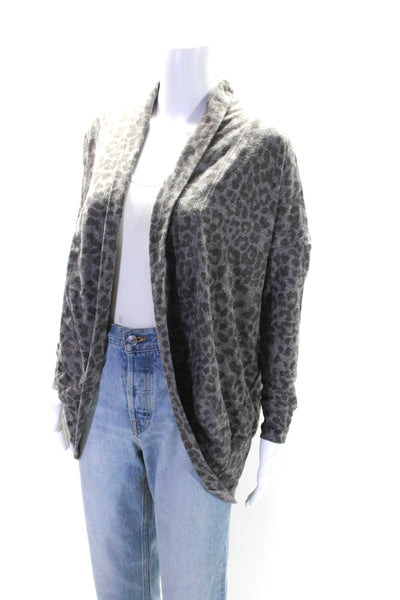 Sundry Womens Gray Leopard Print Cowl Neck Open Front Cardigan Sweater Top Size0