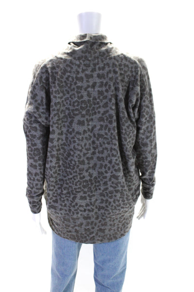 Sundry Womens Gray Leopard Print Cowl Neck Open Front Cardigan Sweater Top Size0