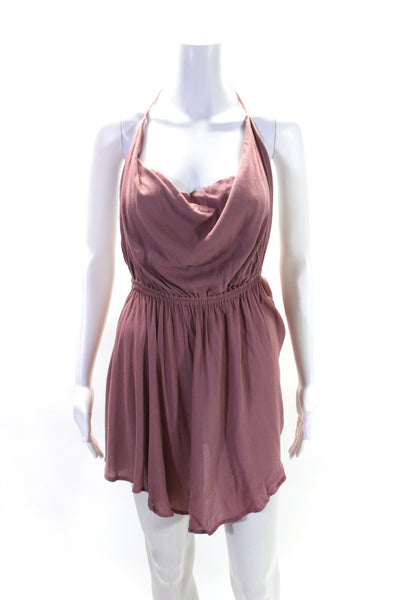 Indah Womens Mauve Drape Neck Open Back Sleeveless Mini Dress Size S