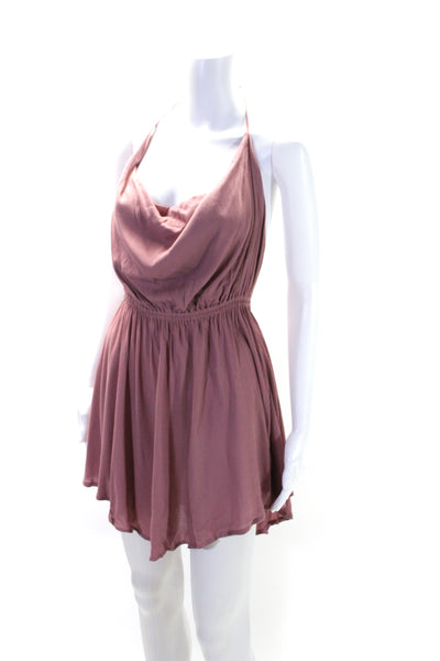 Indah Womens Mauve Drape Neck Open Back Sleeveless Mini Dress Size S