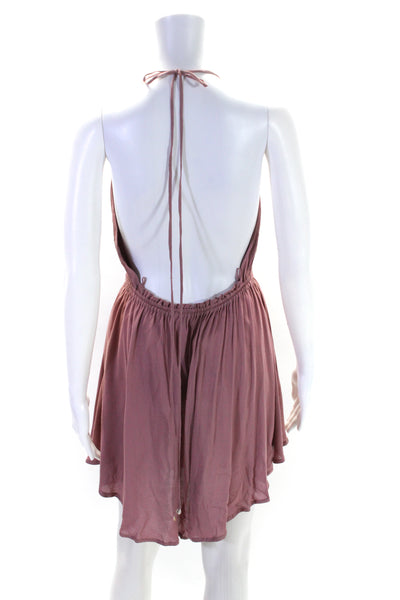 Indah Womens Mauve Drape Neck Open Back Sleeveless Mini Dress Size S