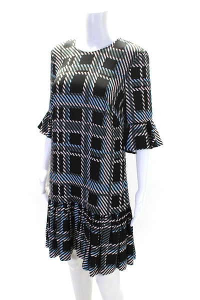 Markus Lupfer Womens Geometric Print A Line Dress Black Multi Colored Size Small