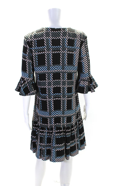 Markus Lupfer Womens Geometric Print A Line Dress Black Multi Colored Size Small