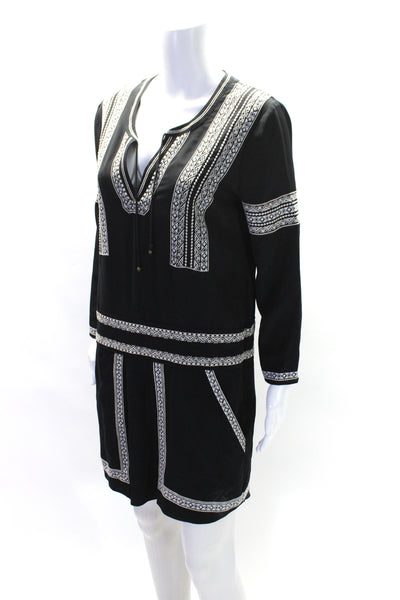 Veronica Beard Womens Silk Embroidered Long Sleeves Dress Black White Size 4