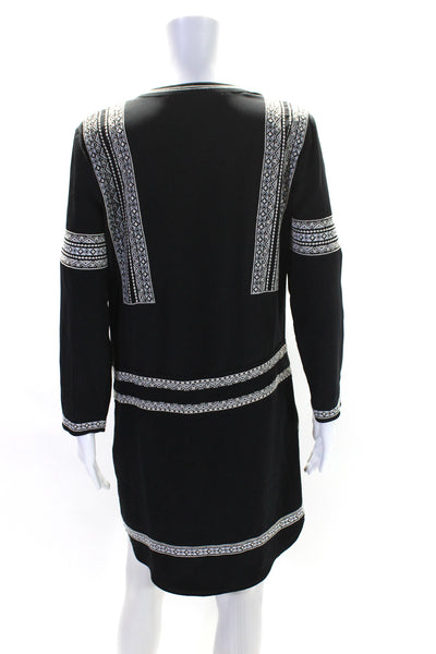 Veronica Beard Womens Silk Embroidered Long Sleeves Dress Black White Size 4