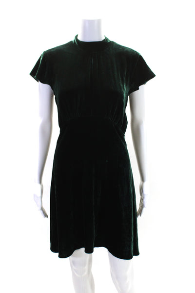 Sandro Womens Velvet Mock Neck Short Sleeves A Line Dress Emerald Green Size 2