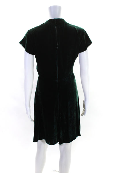 Sandro Womens Velvet Mock Neck Short Sleeves A Line Dress Emerald Green Size 2