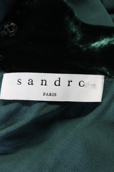 Sandro Womens Velvet Mock Neck Short Sleeves A Line Dress Emerald Green Size 2