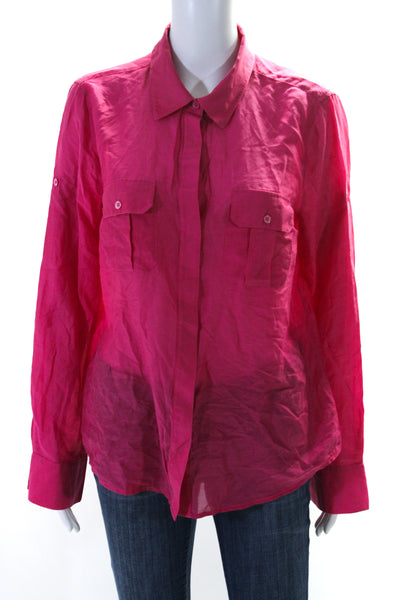 BCBGMAXAZRIA Womens Button Front Long Sleeve Collared Shirt Pink Size Large