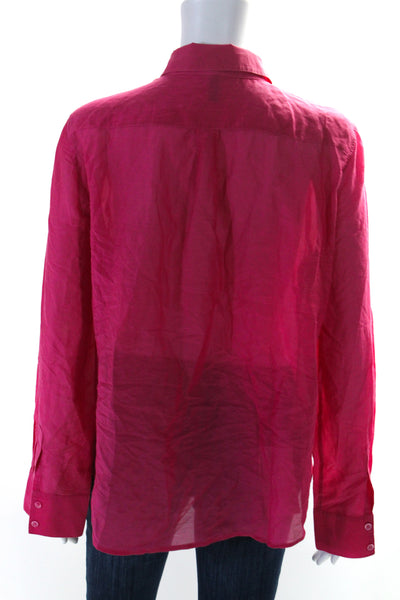 BCBGMAXAZRIA Womens Button Front Long Sleeve Collared Shirt Pink Size Large