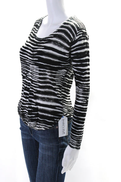 Kokun Womens Long Sleeve Scoop Neck Knit Shirt Black White Size Extra Small