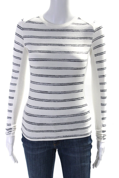 Rag & Bone Womens Long SLeeve Crew Neck Striped Knit Shirt White Blue Size 2XS