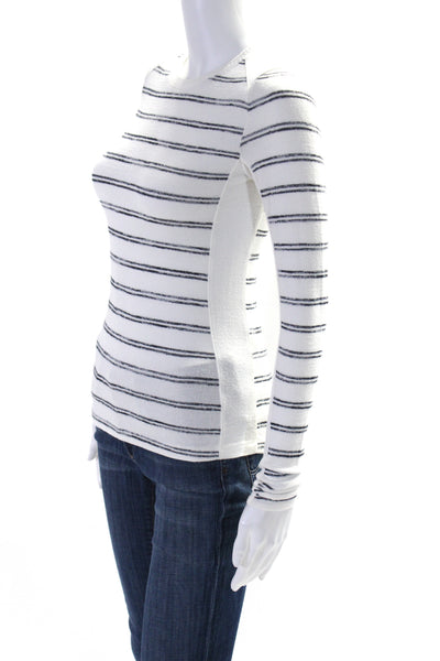 Rag & Bone Womens Long SLeeve Crew Neck Striped Knit Shirt White Blue Size 2XS