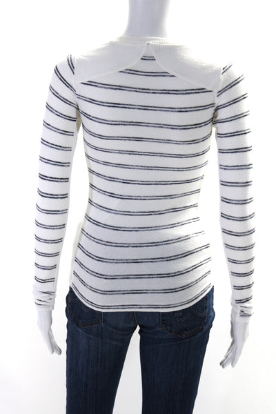 Rag & Bone Womens Long SLeeve Crew Neck Striped Knit Shirt White Blue Size 2XS