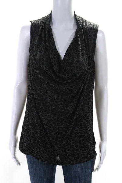 Theory Womens Sleeveless Scoop Neck Leopard Print Top Gray Black Size Large