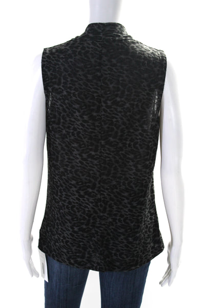 Theory Womens Sleeveless Scoop Neck Leopard Print Top Gray Black Size Large